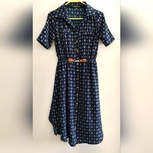 Always Indigo Midi Shirt dress Navy Size Petite Small Career Office Belted